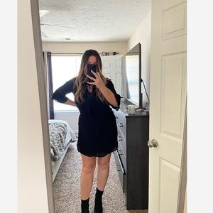 Black 3/4 Ruffle Bell Sleeve Mini Shift Dress - Size Large